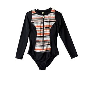 Next By Athena Long Sleeve Zip One Piece Striped Swimsuit Womens L Scuba Resort